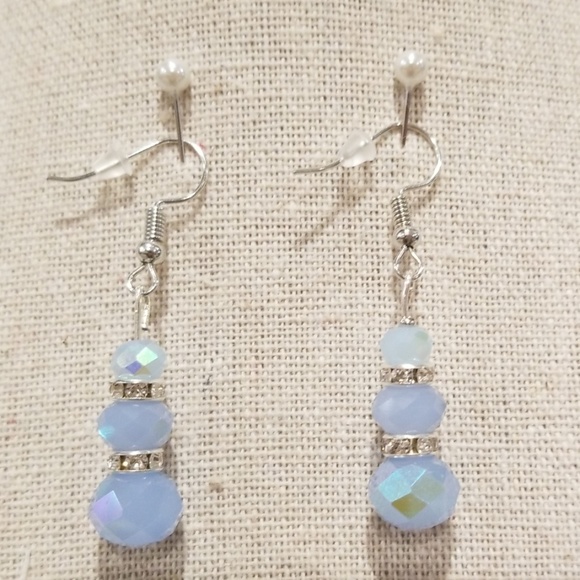 Pastel Blue Crystal Beaded Necklace w/Earrings - Picture 3 of 8